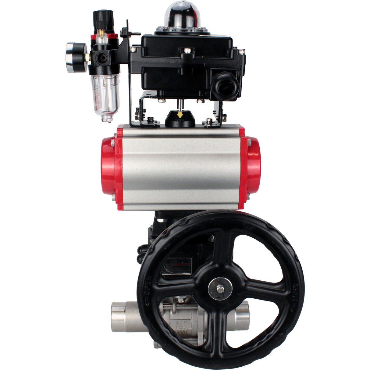 Ball valves Elephant BV3232P(3pc)-FP-W-ISO-H LONG DN50-150 full bore, body - stainless steel 316, for welding, with pneumatic actuator PA-DA, pneumatic distributor 4M310-08 NAMUR 220V, MON gearbox, LSU APL-410N EX and ATU AFC2000