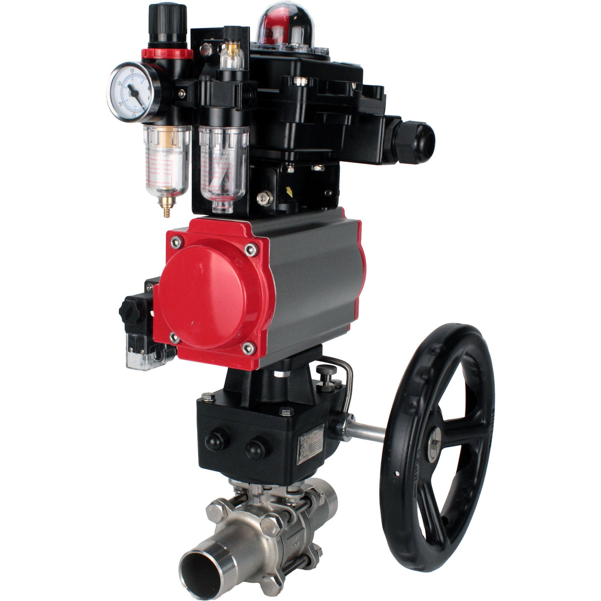 Ball valves Elephant BV3232P(3pc)-FP-W-ISO-H LONG DN50-150 full bore, body - stainless steel 316, for welding, with pneumatic actuator PA-DA, pneumatic distributor 4M310-08 NAMUR 24V, MON gearbox, LSU APL-410N EX and ATU AFC2000