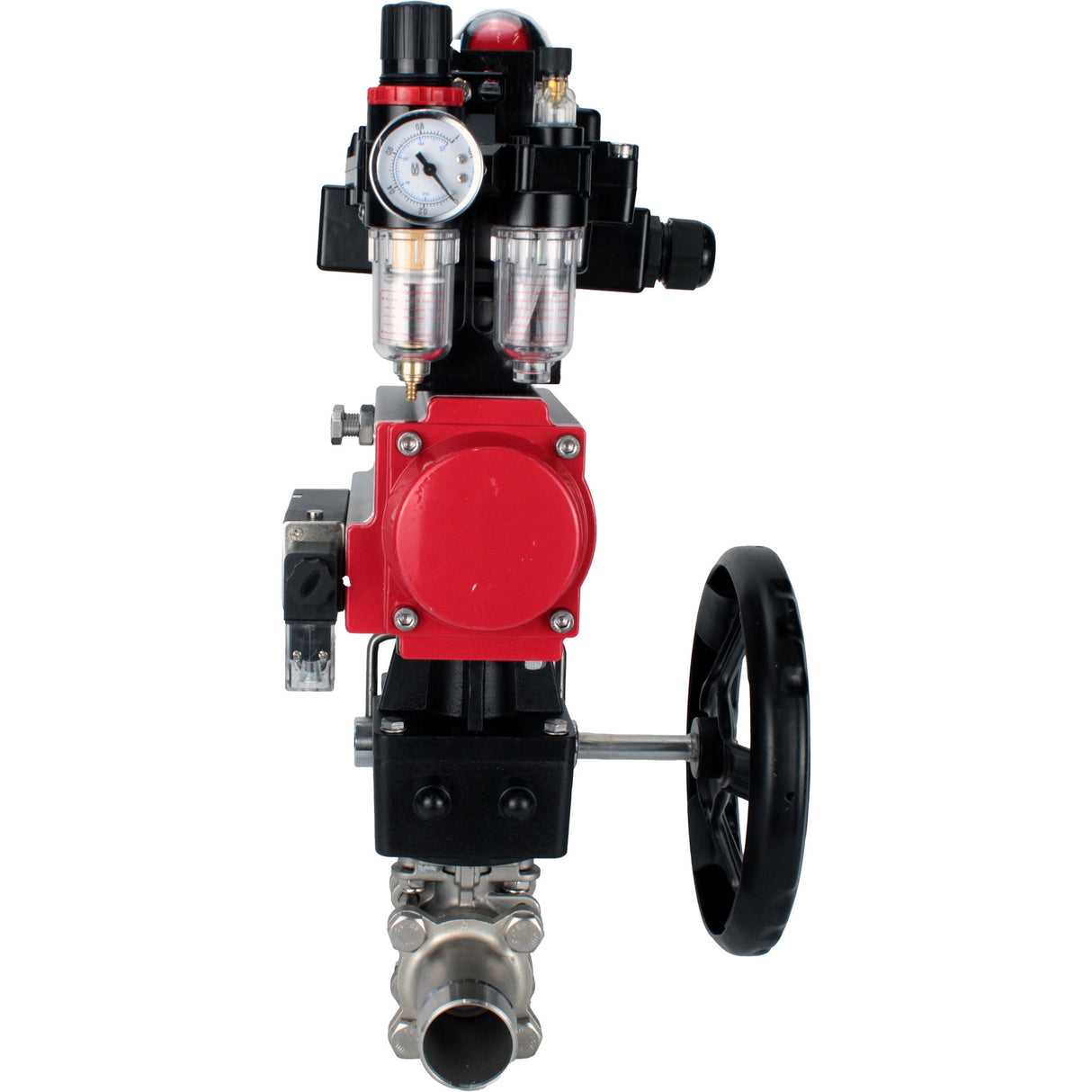 Ball valves Elephant BV3232P(3pc)-FP-W-ISO-H LONG DN50-150 full bore, body - stainless steel 316, for welding, with pneumatic actuator PA-DA, pneumatic distributor 4M310-08 NAMUR 24V, MON gearbox, LSU APL-410N EX and ATU AFC2000