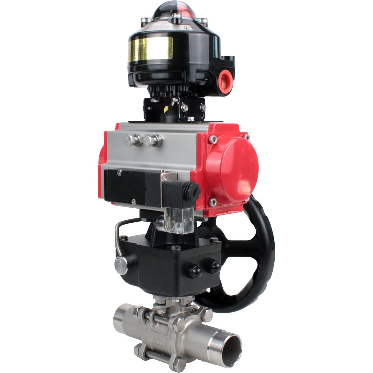 Ball valves Elephant BV3232P(3pc)-FP-W-ISO-H LONG DN50-150 full bore, body - stainless steel 316, for welding, with PA-DA pneumatic actuator, pneumatic distributor 4M310-08 NAMUR 24V, MON gearbox and block limit switches APL-510N EX