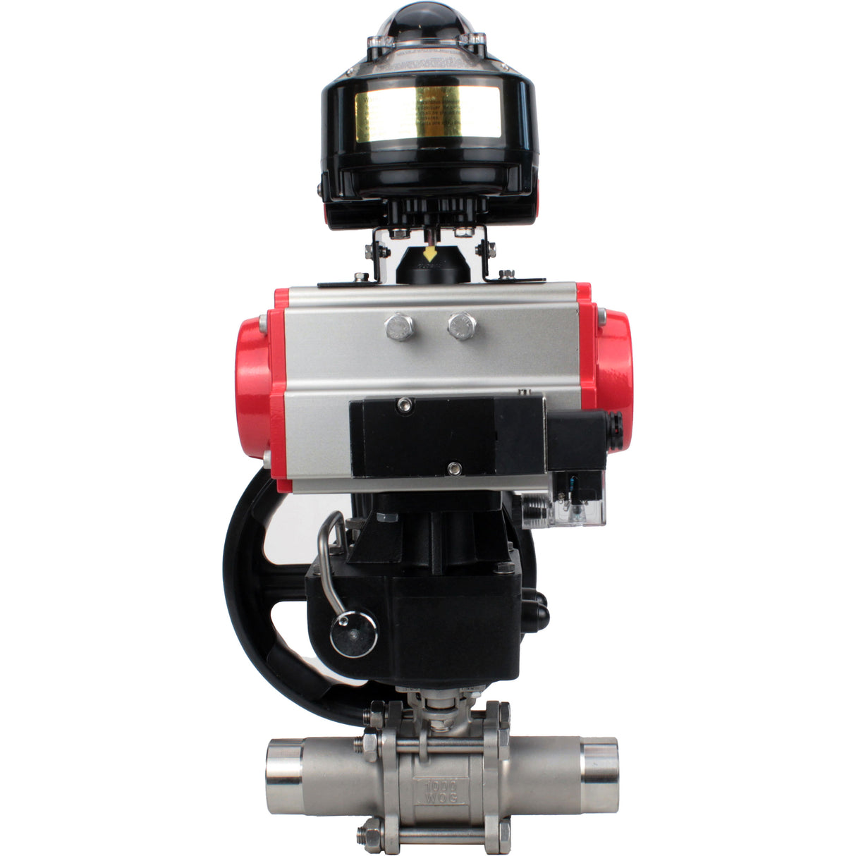 Ball valves Elephant BV3131P(3pc)-FP-W-ISO-H LONG DN50-150 full bore, body - stainless steel 304, for welding, with PA-DA pneumatic actuator, pneumatic distributor 4M310-08 220V, MON gearbox and block limit switches APL-510N EX