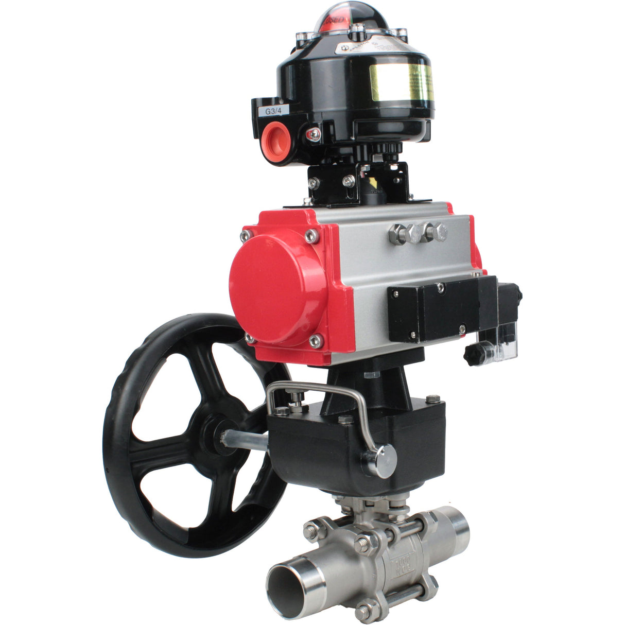 Ball valves Elephant BV3232P(3pc)-FP-W-ISO-H LONG DN50-150 full bore, body - stainless steel 316, for welding, with PA-DA pneumatic actuator, pneumatic distributor 4M310-08 NAMUR 24V, MON gearbox and block limit switches APL-510N EX