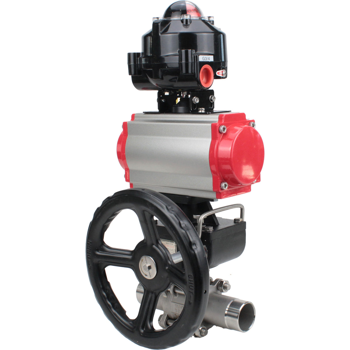 Ball valves Elephant BV3232P(3pc)-FP-W-ISO-H LONG DN50-150 full bore, body - stainless steel 316, welded, with pneumatic actuator PA-DA, pneumatic distributor 4M310-08 NAMUR 220V, MON gearbox and block limit switches APL-510N EX