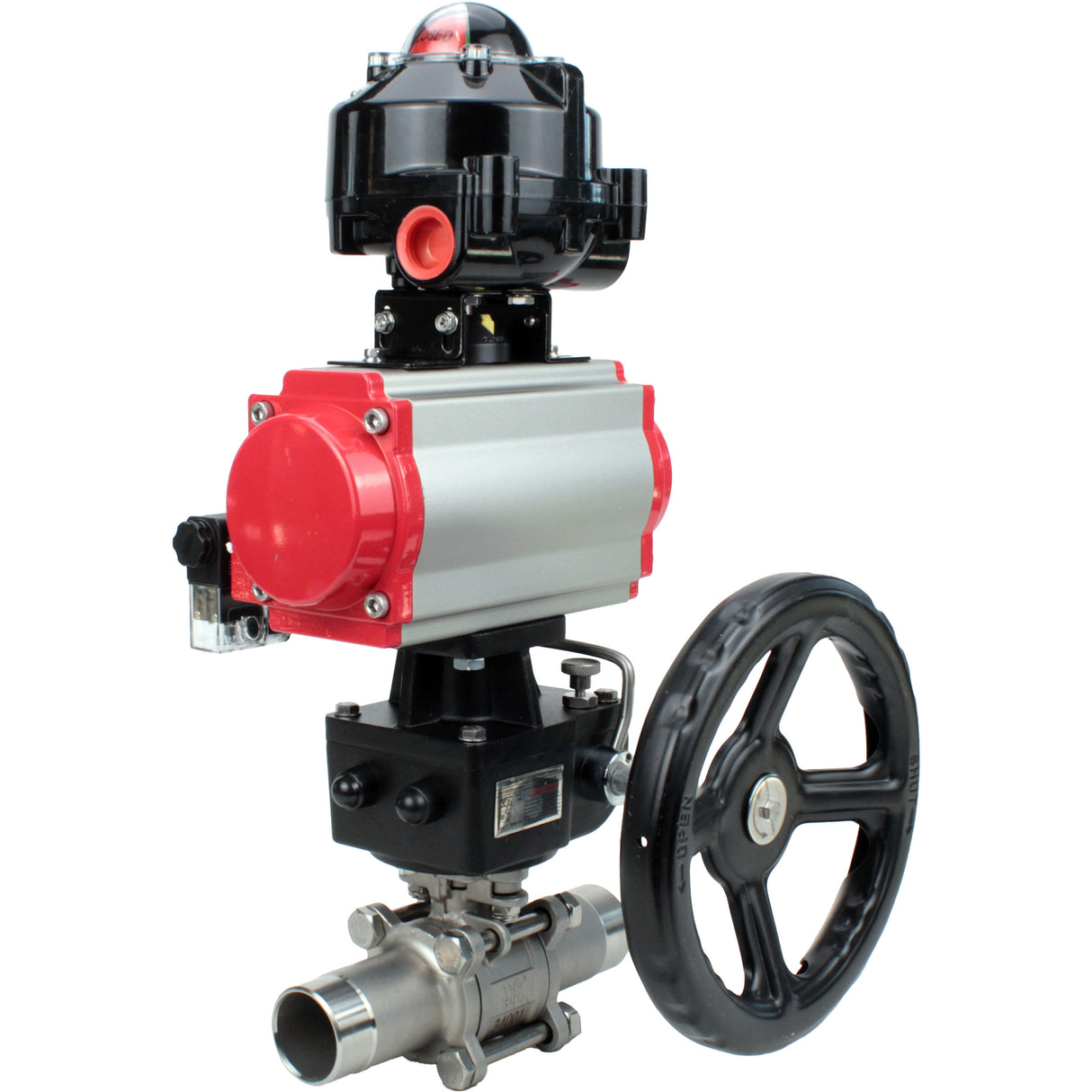 Ball valves Elephant BV3131P(3pc)-FP-W-ISO-H LONG DN50-150 full bore, body - stainless steel 304, for welding, with PA-DA pneumatic actuator, pneumatic distributor 4M310-08 220V, MON gearbox and block limit switches APL-510N EX