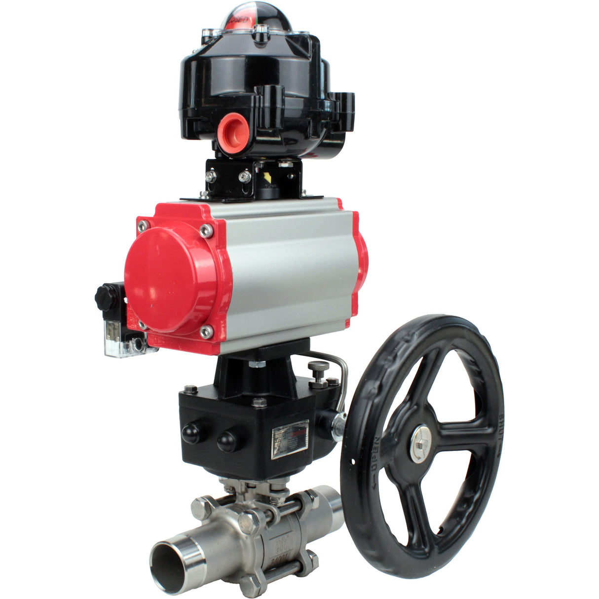 Ball valves Elephant BV3131P(3pc)-FP-W-ISO-H LONG DN50-150 full bore, body - stainless steel 304, for welding, with PA-DA pneumatic actuator, pneumatic distributor 4M310-08 220V, MON gearbox and block limit switches APL-510N EX