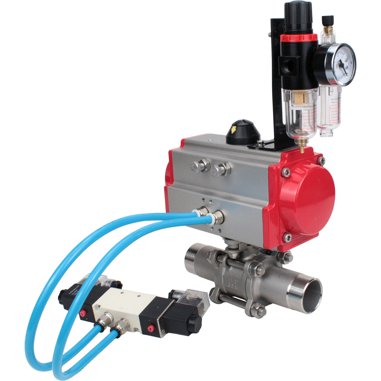 Ball valves Elephant BV3232P(3pc)-FP-W-ISO-H LONG full bore, body - stainless steel 316, for welding, with pneumatic actuator PA-DA, pneumatic distributor 4V320-08 220V and ATU AFC2000