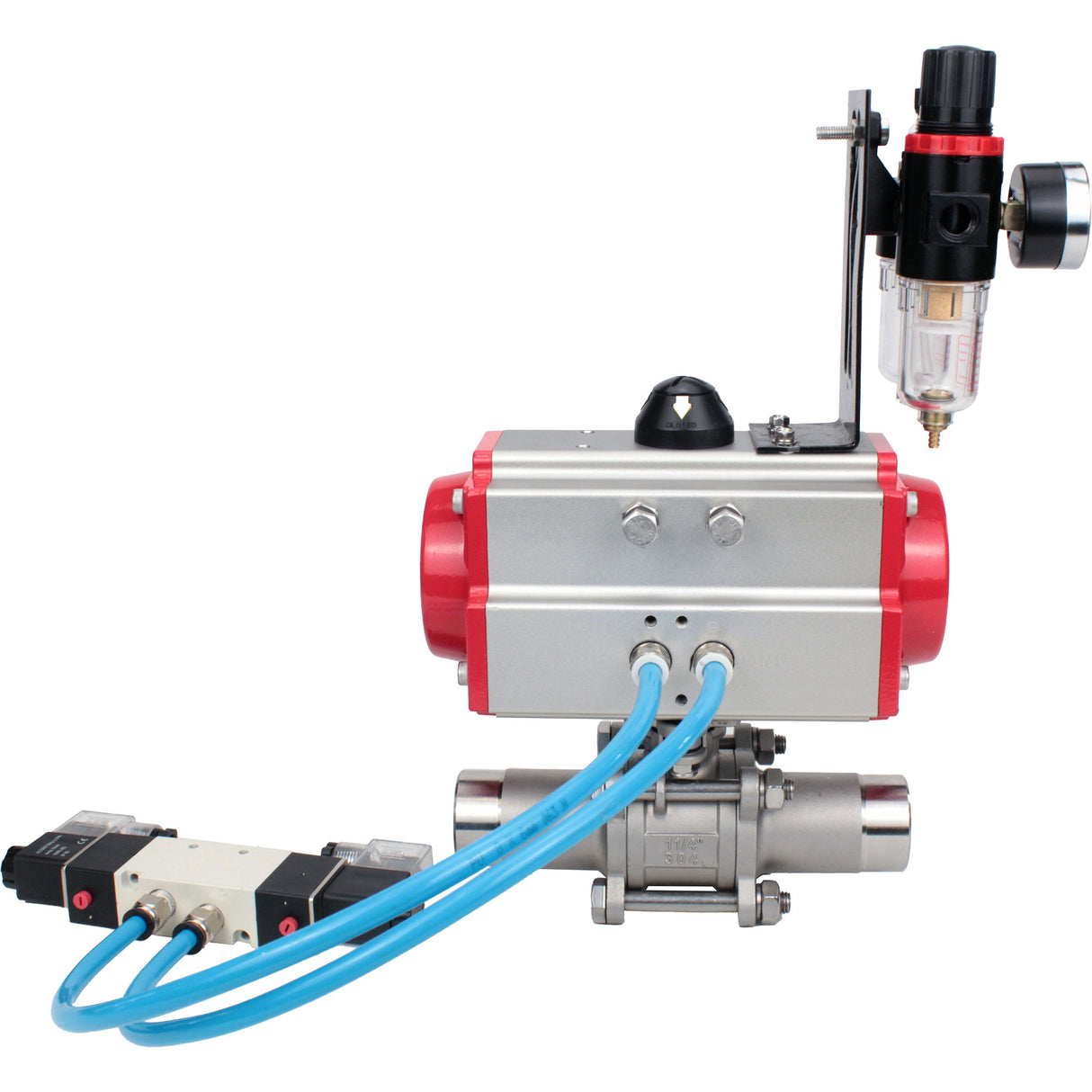 Ball valves Elephant BV3232P(3pc)-FP-W-ISO-H LONG full bore, body - stainless steel 316, for welding, with pneumatic actuator PA-DA, pneumatic distributor 4V320-10 220V and ATU AFC2000
