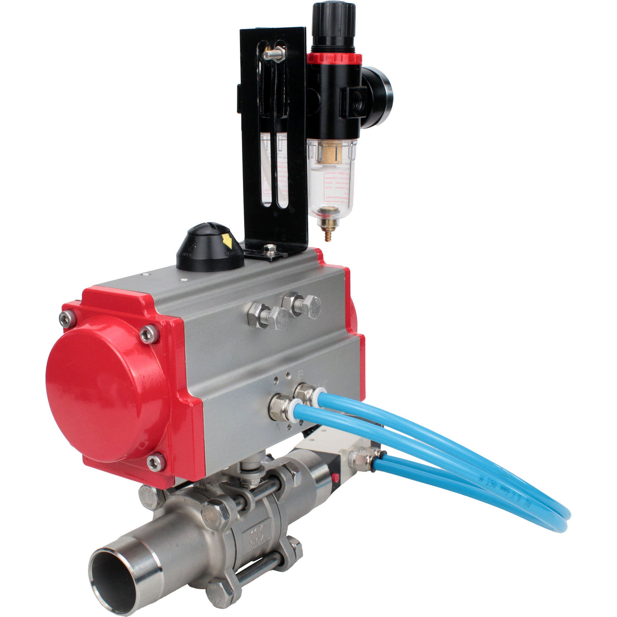 Ball valves Elephant BV3232P(3pc)-FP-W-ISO-H LONG full bore, body - stainless steel 316, for welding, with pneumatic actuator PA-DA, pneumatic distributor 4V320-10 220V and ATU AFC2000