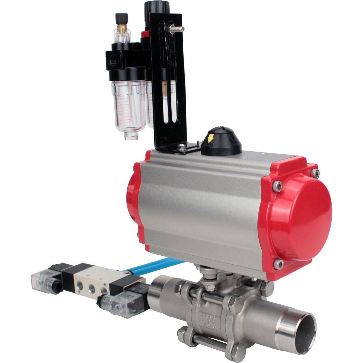 Ball valves Elephant BV3232P(3pc)-FP-W-ISO-H LONG full bore, body - stainless steel 316, for welding, with pneumatic actuator Elephant PA-SA, pneumatic distributor 4V320-08 220V and ATU AFC2000