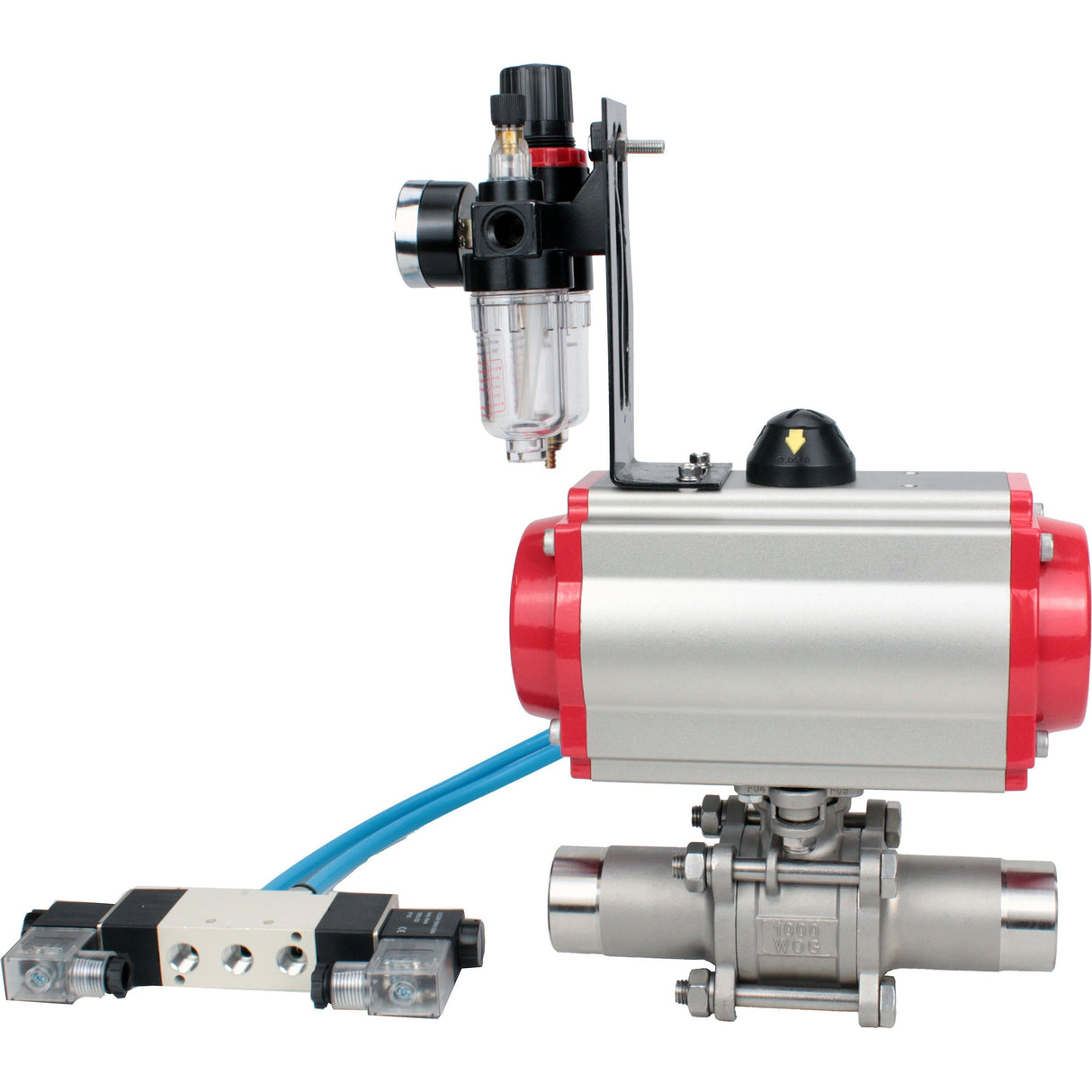 Ball valves Elephant BV3232P(3pc)-FP-W-ISO-H LONG full bore, body - stainless steel 316, for welding, with pneumatic actuator PA-DA, pneumatic distributor 4V320-08 220V and ATU AFC2000