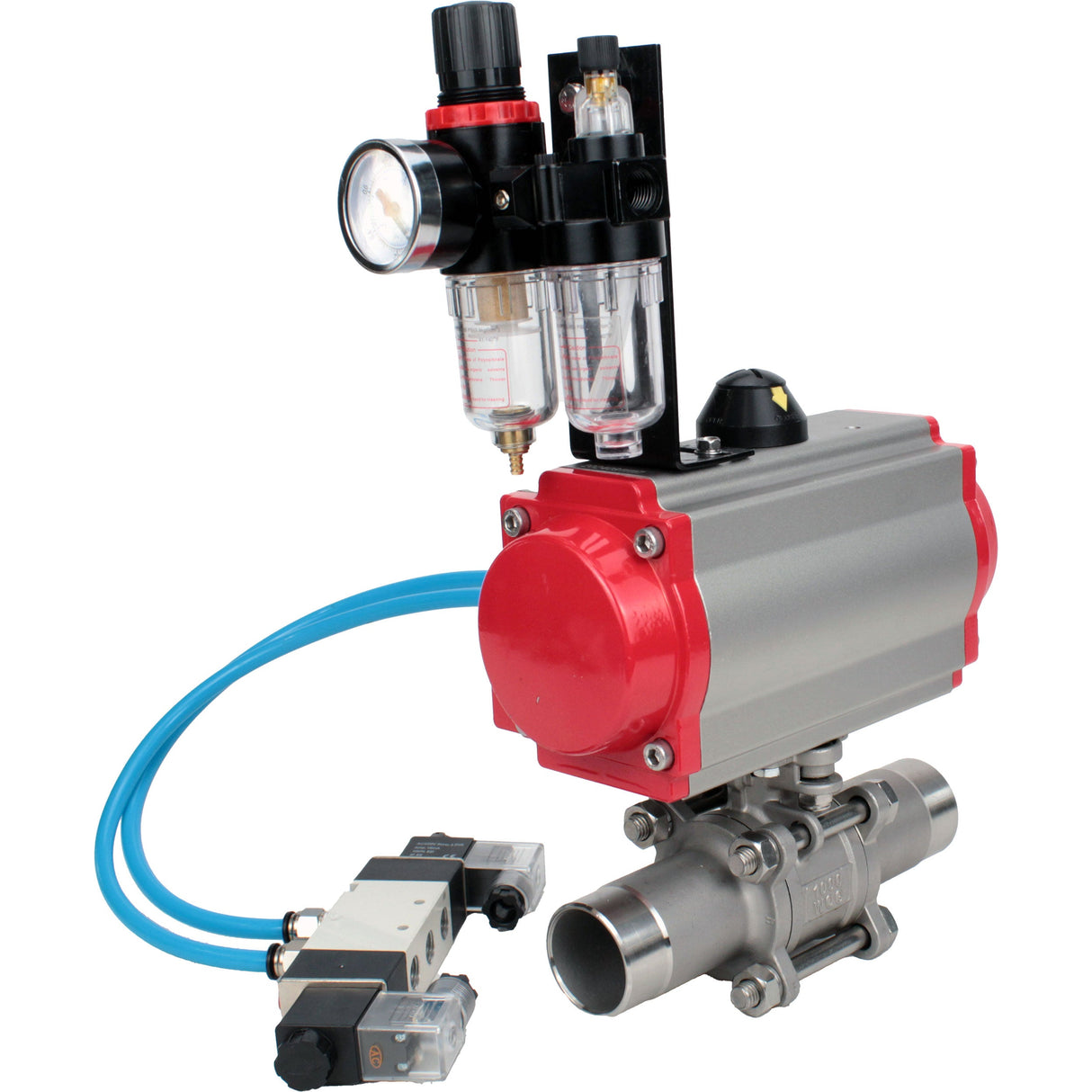 Ball valves Elephant BV3232P(3pc)-FP-W-ISO-H LONG full bore, body - stainless steel 316, for welding, with pneumatic actuator Elephant PA-SA, pneumatic distributor 4V320-08 220V and ATU AFC2000