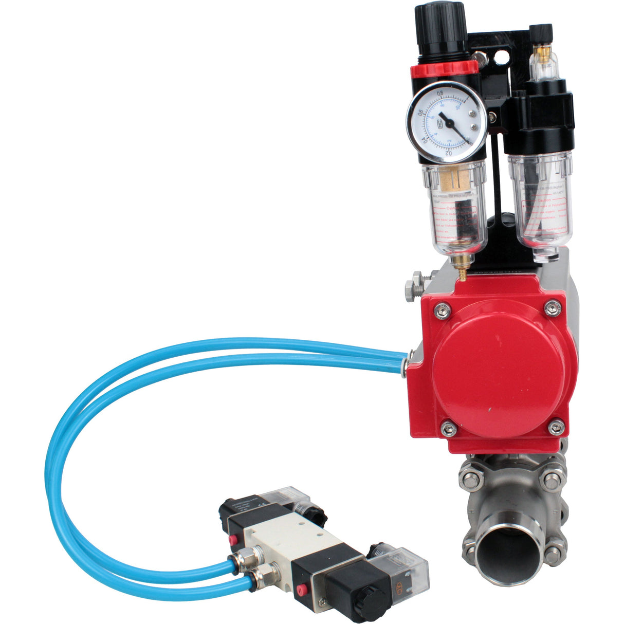 Ball valves Elephant BV3232P(3pc)-FP-W-ISO-H LONG full bore, body - stainless steel 316, for welding, with pneumatic actuator Elephant PA-SA, pneumatic distributor 4V320-08 220V and ATU AFC2000