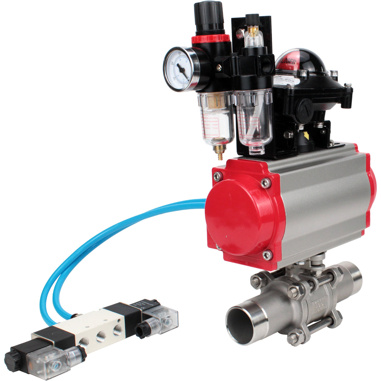 Ball valves Elephant BV3232P(3pc)-FP-W-ISO-H LONG full bore, body - stainless steel 316, for welding, with pneumatic actuator Elephant PA-SA, pneumatic distributor 4V320-08 220V, LSU APL-210N and ATU AFC2000