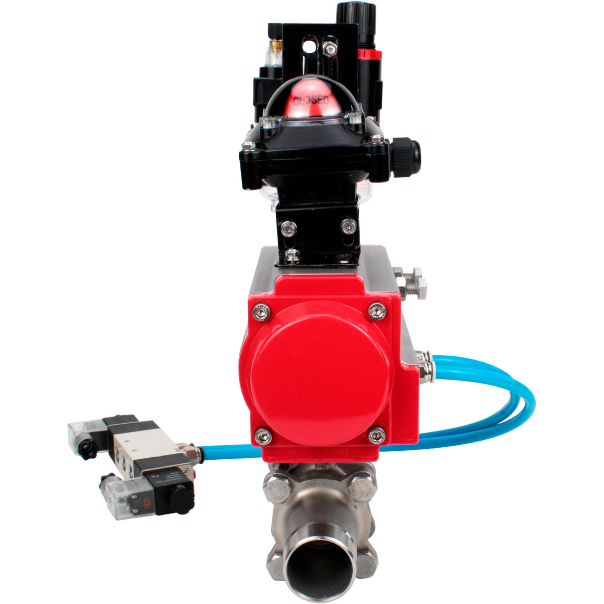 Ball valves Elephant BV3232P(3pc)-FP-W-ISO-H LONG full bore, body - stainless steel 316, for welding, with pneumatic actuator Elephant PA-SA, pneumatic distributor 4V320-10 220V, LSU APL-210N and ATU AFC2000