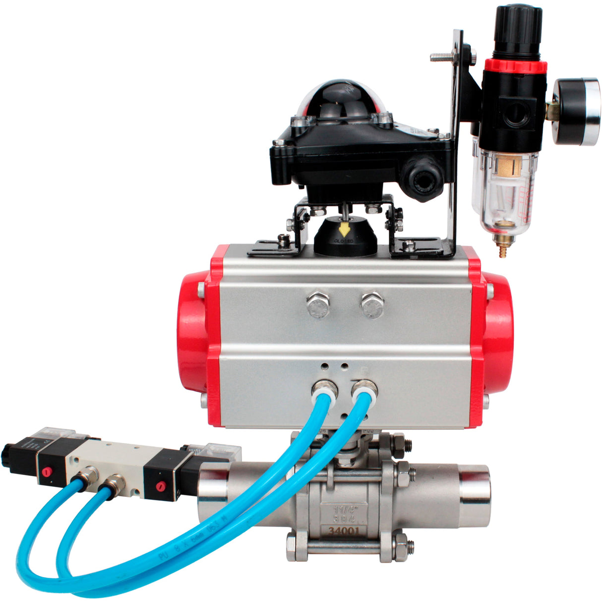 Ball valves Elephant BV3232P(3pc)-FP-W-ISO-H LONG full bore, body - stainless steel 316, for welding, with pneumatic actuator Elephant PA-SA, pneumatic distributor 4V320-08 220V, LSU APL-210N and ATU AFC2000
