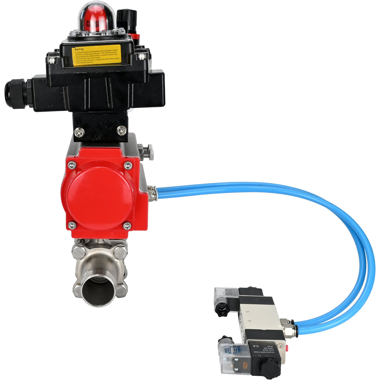 Ball valves Elephant BV3232P(3pc)-FP-W-ISO-H LONG full bore, body - stainless steel 316, for welding, with pneumatic actuator Elephant PA-SA, pneumatic distributor 4V320-10 220V, LSU APL-410N EX and ATU AFC2000