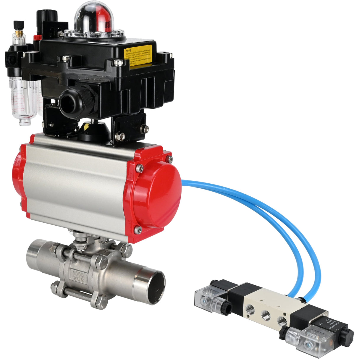 Ball valves Elephant BV3232P(3pc)-FP-W-ISO-H LONG full bore, body - stainless steel 316, for welding, with pneumatic actuator Elephant PA-SA, pneumatic distributor 4V320-10 220V, LSU APL-410N EX and ATU AFC2000