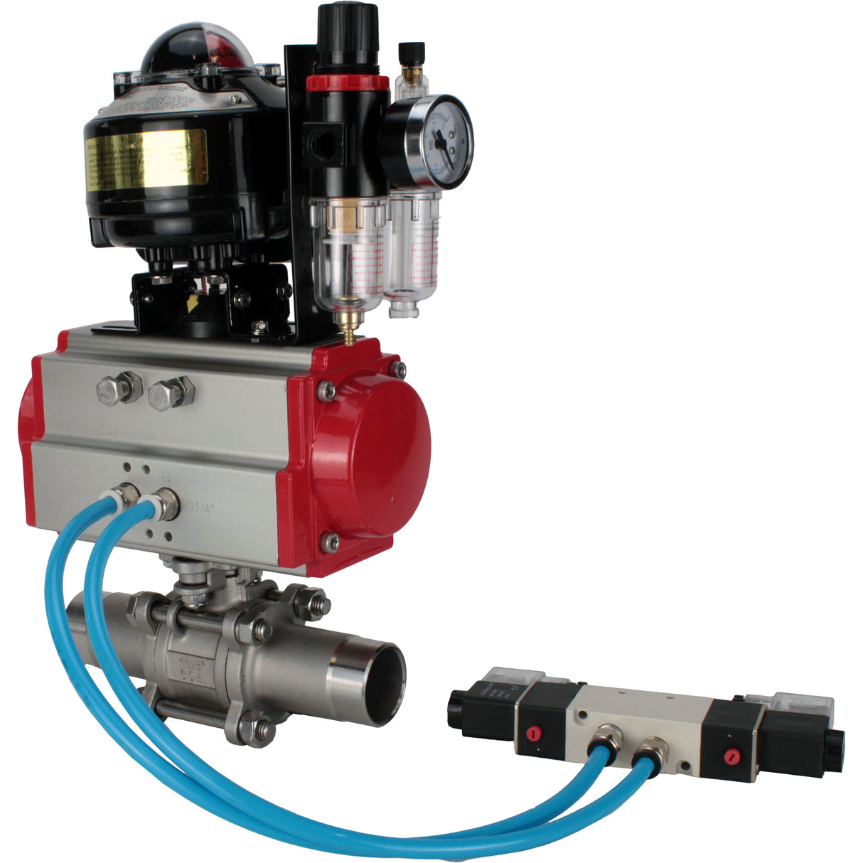 Robinets à boisseau sphérique Elephant BV3131P(3pc)-FP-W-ISO-H LONG DN10-150 passage intégral, corps - acier inoxydable 304, à souder, avec actionneur pneumatique PA-DA, distributeur pneumatique 4V320-08 220V, BKV APL-510N EX et GSV AFC2000