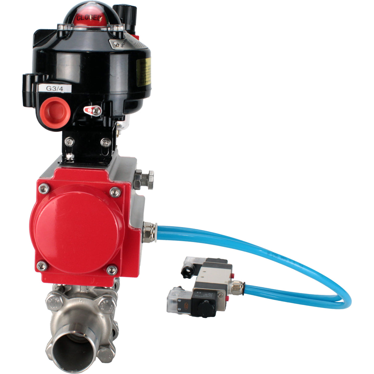 Robinets à boisseau sphérique Elephant BV3131P(3pc)-FP-W-ISO-H LONG DN10-150 passage intégral, corps - acier inoxydable 304, à souder, avec actionneur pneumatique PA-DA, distributeur pneumatique 4V320-08 220V, BKV APL-510N EX et GSV AFC2000