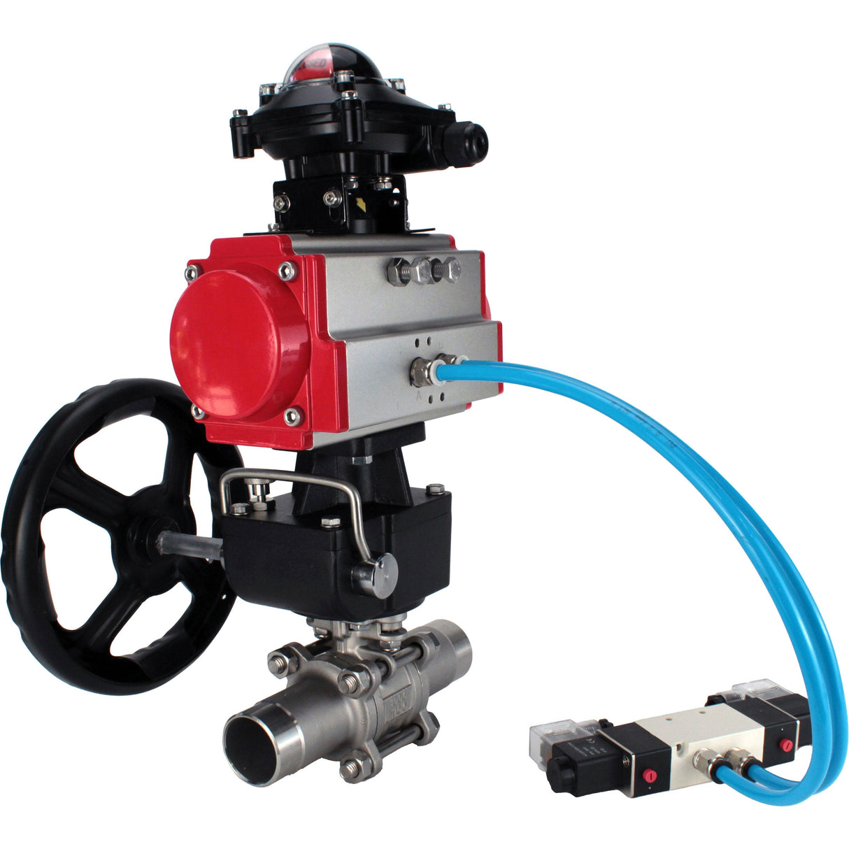 Ball valves Elephant BV3131P(3pc)-FP-W-ISO-H LONG DN50-150 full bore, body - stainless steel 304, welded, with pneumatic actuator PA-DA, pneumatic distributor 4V320-10 220V, MON gearbox and block limit switches APL-210N