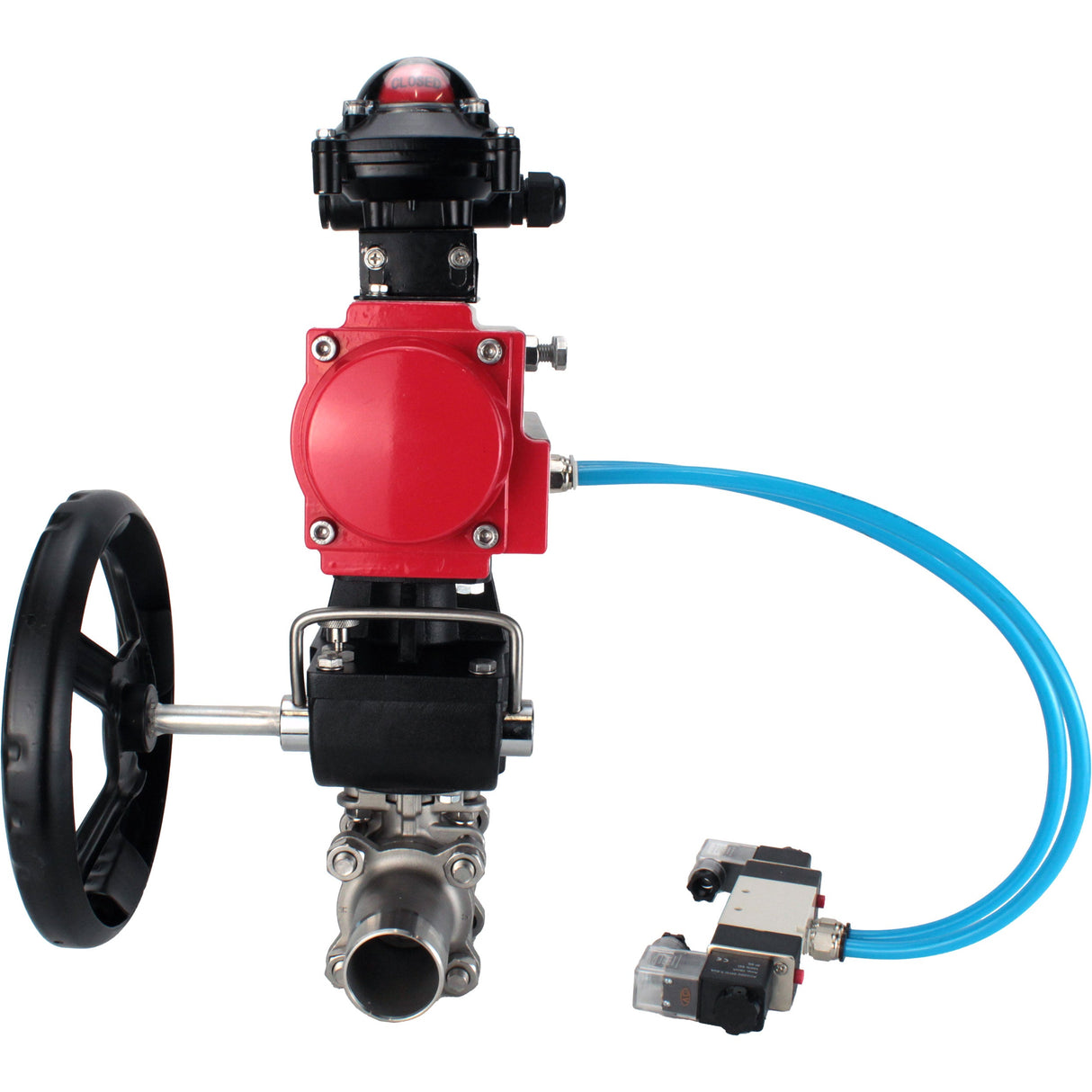 Ball valves Elephant BV3232P(3pc)-FP-W-ISO-H LONG DN50-150 full bore, body - stainless steel 316, for welding, with PA-DA pneumatic actuator, pneumatic distributor 4V320-08 220V, MON gearbox and block limit switches APL-210N