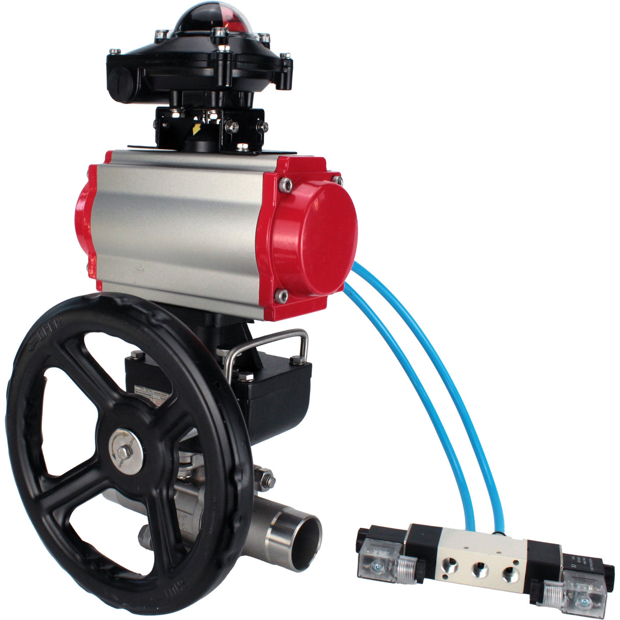 Ball valves Elephant BV3232P(3pc)-FP-W-ISO-H LONG DN50-150 full bore, body - stainless steel 316, for welding, with PA-DA pneumatic actuator, pneumatic distributor 4V320-08 220V, MON gearbox and block limit switches APL-210N