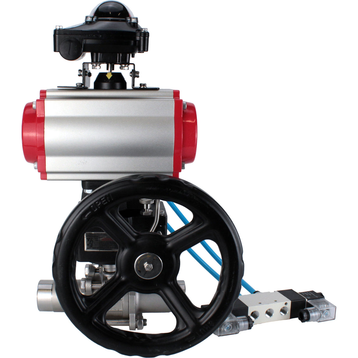 Ball valves Elephant BV3232P(3pc)-FP-W-ISO-H LONG DN50-150 full bore, body - stainless steel 316, for welding, with pneumatic actuator PA-DA, pneumatic distributor 4V320-10 220V, MON gearbox and block limit switches APL-210N