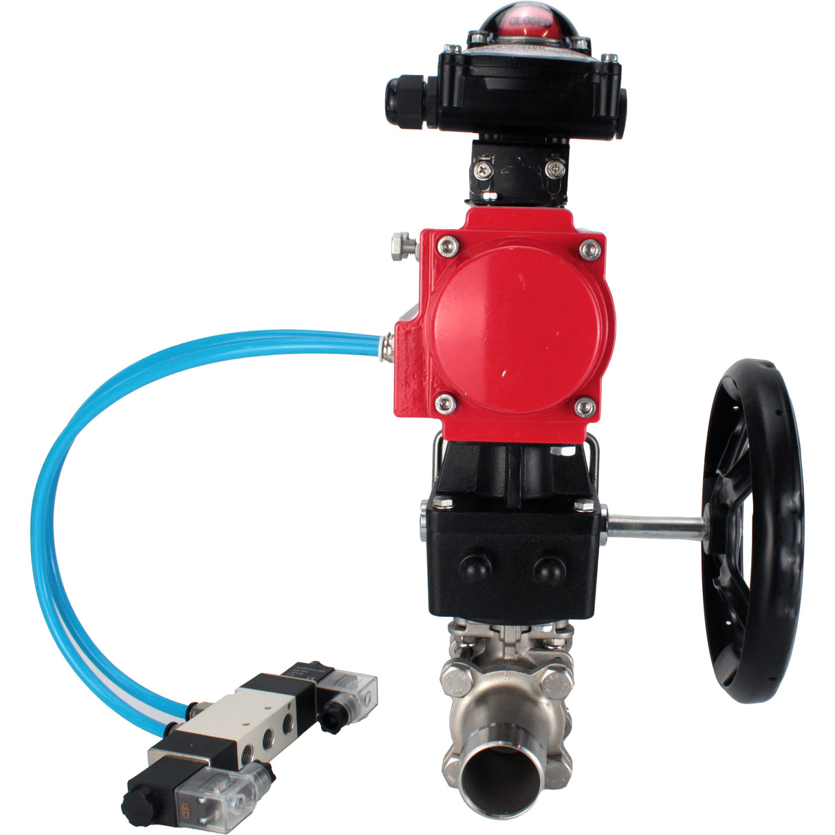 Ball valves Elephant BV3131P(3pc)-FP-W-ISO-H LONG DN50-150 full bore, body - stainless steel 304, welded, with pneumatic actuator PA-DA, pneumatic distributor 4V320-10 220V, MON gearbox and block limit switches APL-210N
