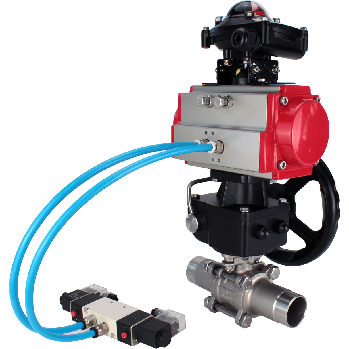Ball valves Elephant BV3131P(3pc)-FP-W-ISO-H LONG DN50-150 full bore, body - stainless steel 304, welded, with pneumatic actuator PA-DA, pneumatic distributor 4V320-10 220V, MON gearbox and block limit switches APL-210N
