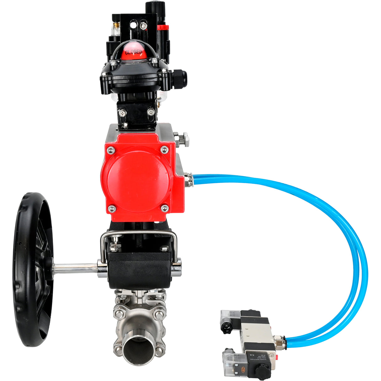 Vannes à boisseau sphérique Elephant BV3131P(3pc)-FP-W-ISO-H LONG DN50-150 passage intégral, corps - acier inoxydable 304, à souder, avec actionneur pneumatique PA-DA, distributeur pneumatique 4V320-08 220V, réducteur MON, BKV APL-210N et BPV AFC2000