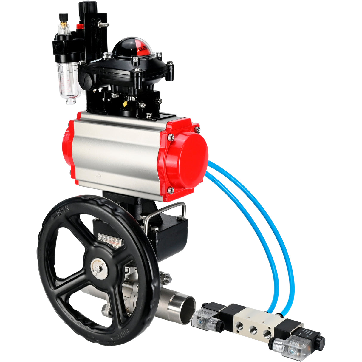 Vannes à boisseau sphérique Elephant BV3131P(3pc)-FP-W-ISO-H LONG DN50-150 passage intégral, corps - acier inoxydable 304, à souder, avec actionneur pneumatique PA-DA, distributeur pneumatique 4V320-08 220V, réducteur MON, BKV APL-210N et BPV AFC2000