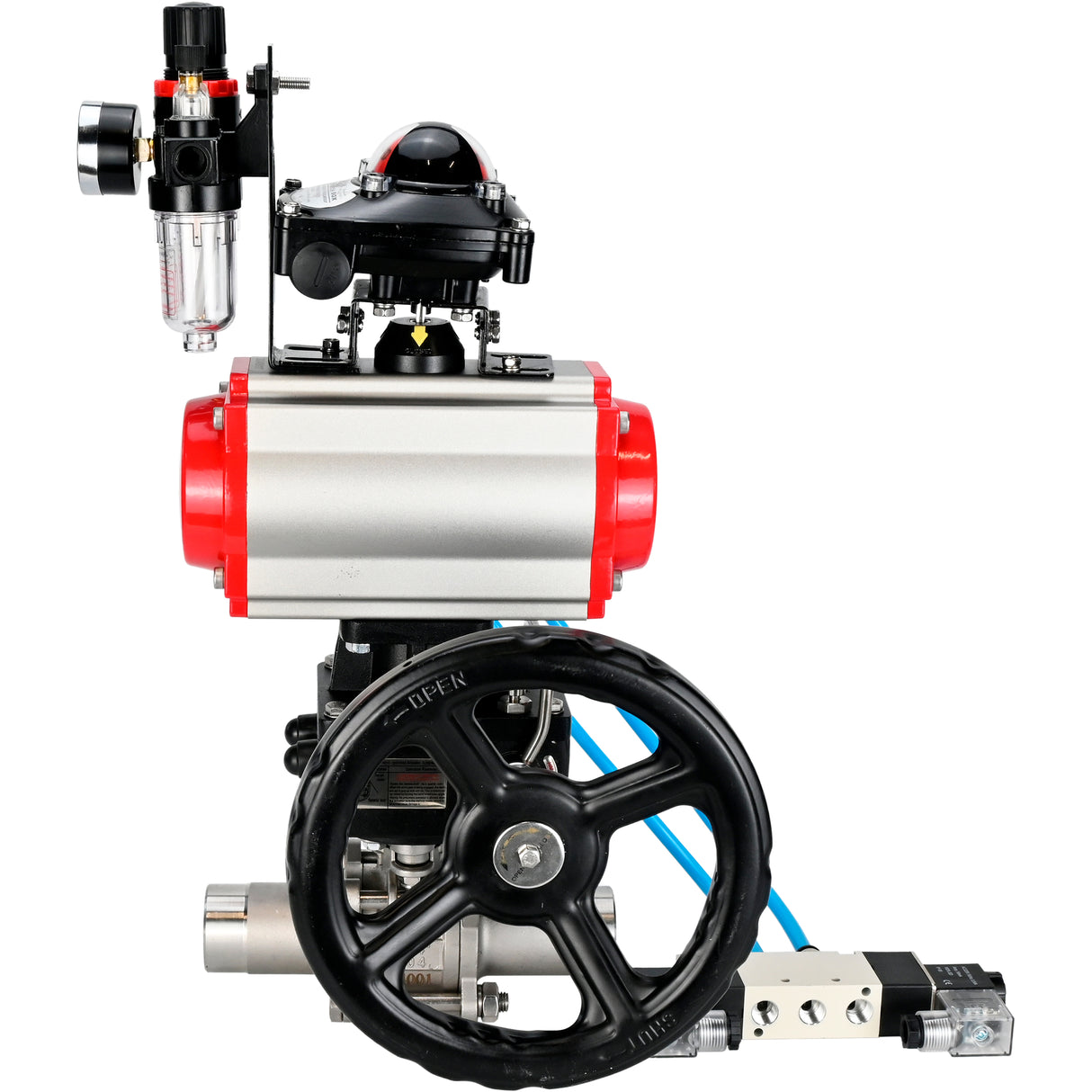 Vannes à boisseau sphérique Elephant BV3131P(3pc)-FP-W-ISO-H LONG DN50-150 passage intégral, corps - acier inoxydable 304, à souder, avec actionneur pneumatique PA-DA, distributeur pneumatique 4V320-08 220V, réducteur MON, BKV APL-210N et BPV AFC2000