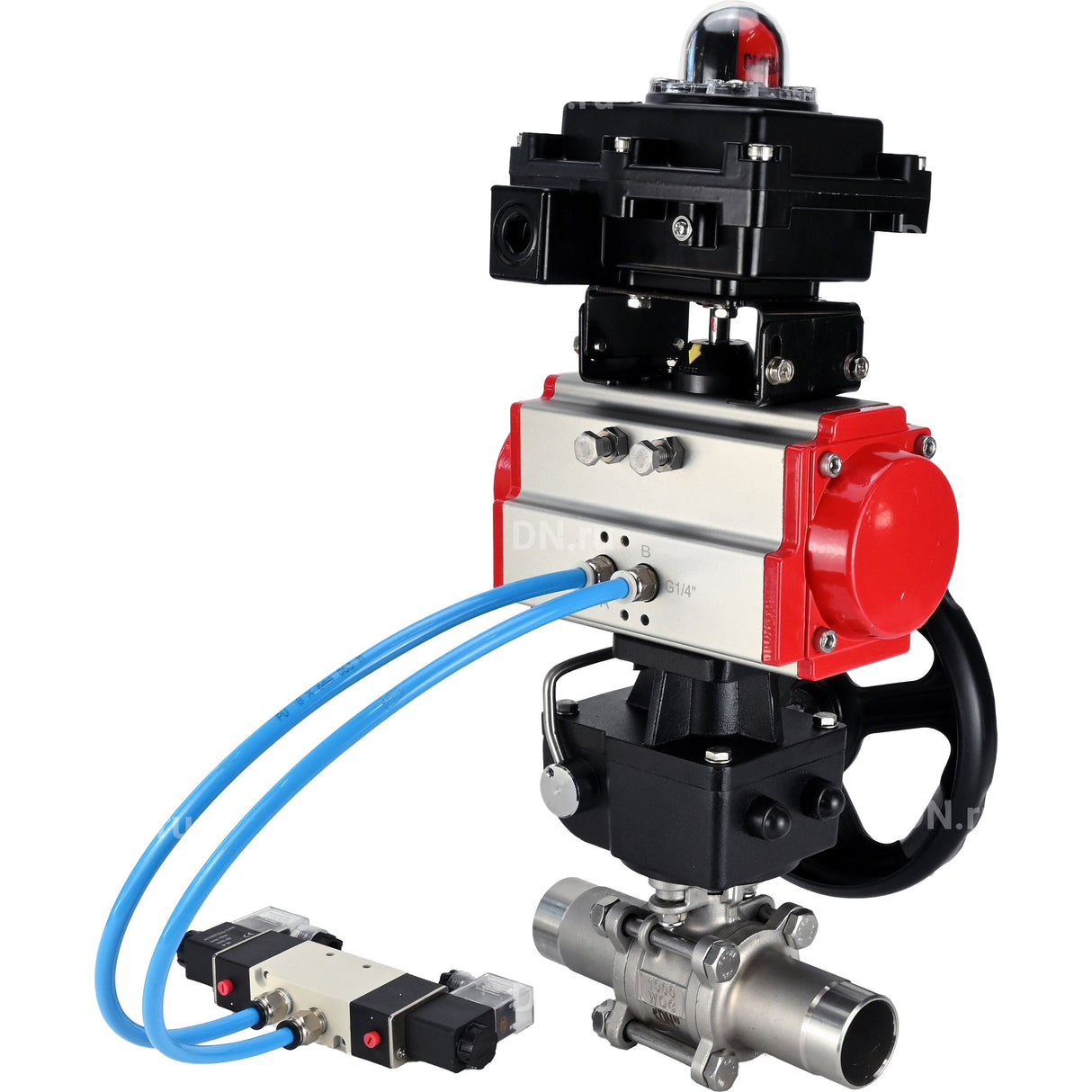 Ball valves Elephant BV3232P(3pc)-FP-W-ISO-H LONG DN50-150 full bore, body - stainless steel 316, for welding, with PA-DA pneumatic actuator, pneumatic distributor 4V320-08 220V, MON gearbox and block limit switches APL-410N EX