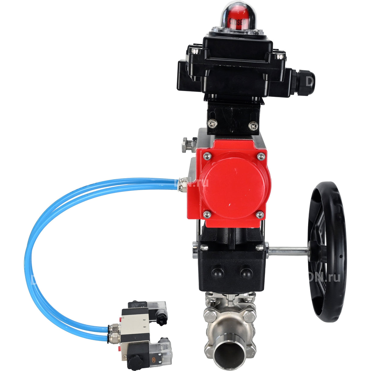 Ball valves Elephant BV3232P(3pc)-FP-W-ISO-H LONG DN50-150 full bore, body - stainless steel 316, for welding, with PA-DA pneumatic actuator, pneumatic distributor 4V320-08 220V, MON gearbox and block limit switches APL-410N EX
