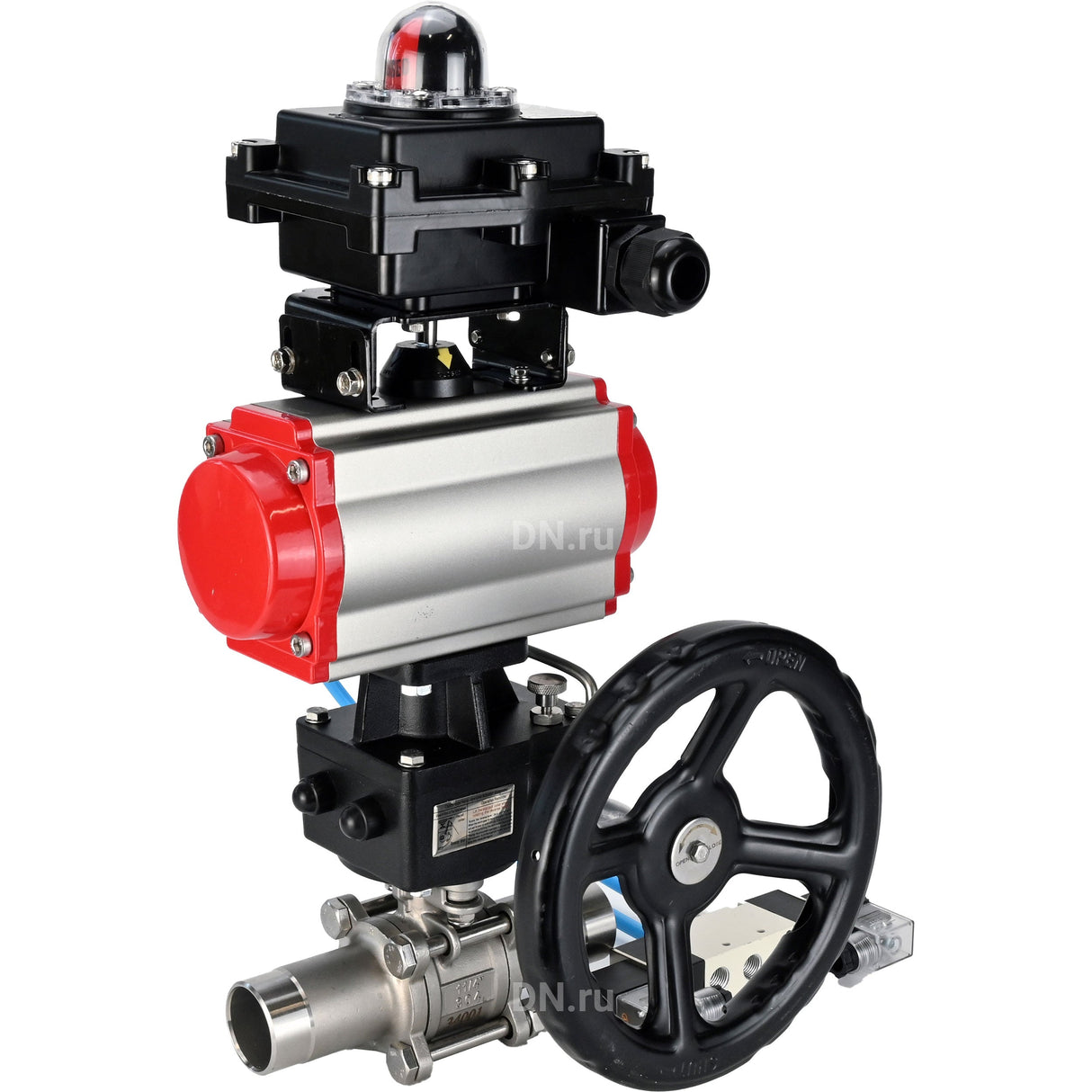 Ball valves Elephant BV3232P(3pc)-FP-W-ISO-H LONG DN50-150 full bore, body - stainless steel 316, for welding, with PA-DA pneumatic actuator, pneumatic distributor 4V320-08 220V, MON gearbox and block limit switches APL-410N EX