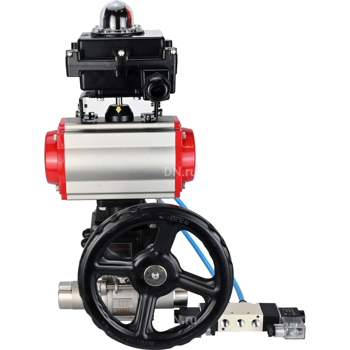Ball valves Elephant BV3232P(3pc)-FP-W-ISO-H LONG DN50-150 full bore, body - stainless steel 316, for welding, with pneumatic actuator PA-DA, pneumatic distributor 4V320-10 220V, MON gearbox and block limit switches APL-410N EX