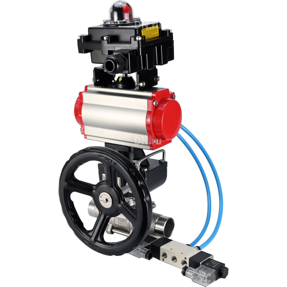 Ball valves Elephant BV3232P(3pc)-FP-W-ISO-H LONG DN50-150 full bore, body - stainless steel 316, for welding, with pneumatic actuator PA-DA, pneumatic distributor 4V320-10 220V, MON gearbox and block limit switches APL-410N EX
