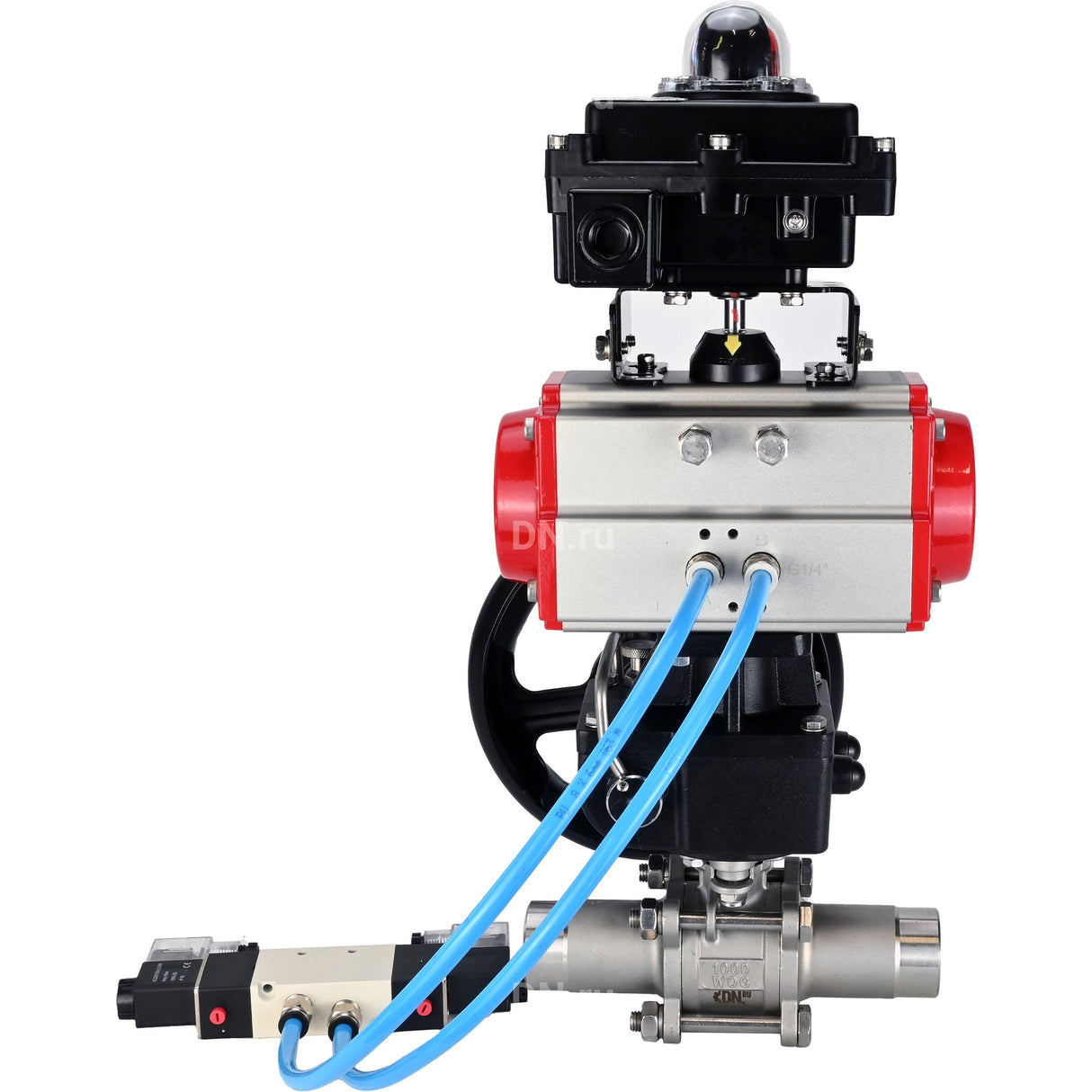 Ball valves Elephant BV3232P(3pc)-FP-W-ISO-H LONG DN50-150 full bore, body - stainless steel 316, for welding, with PA-DA pneumatic actuator, pneumatic distributor 4V320-08 220V, MON gearbox and block limit switches APL-410N EX