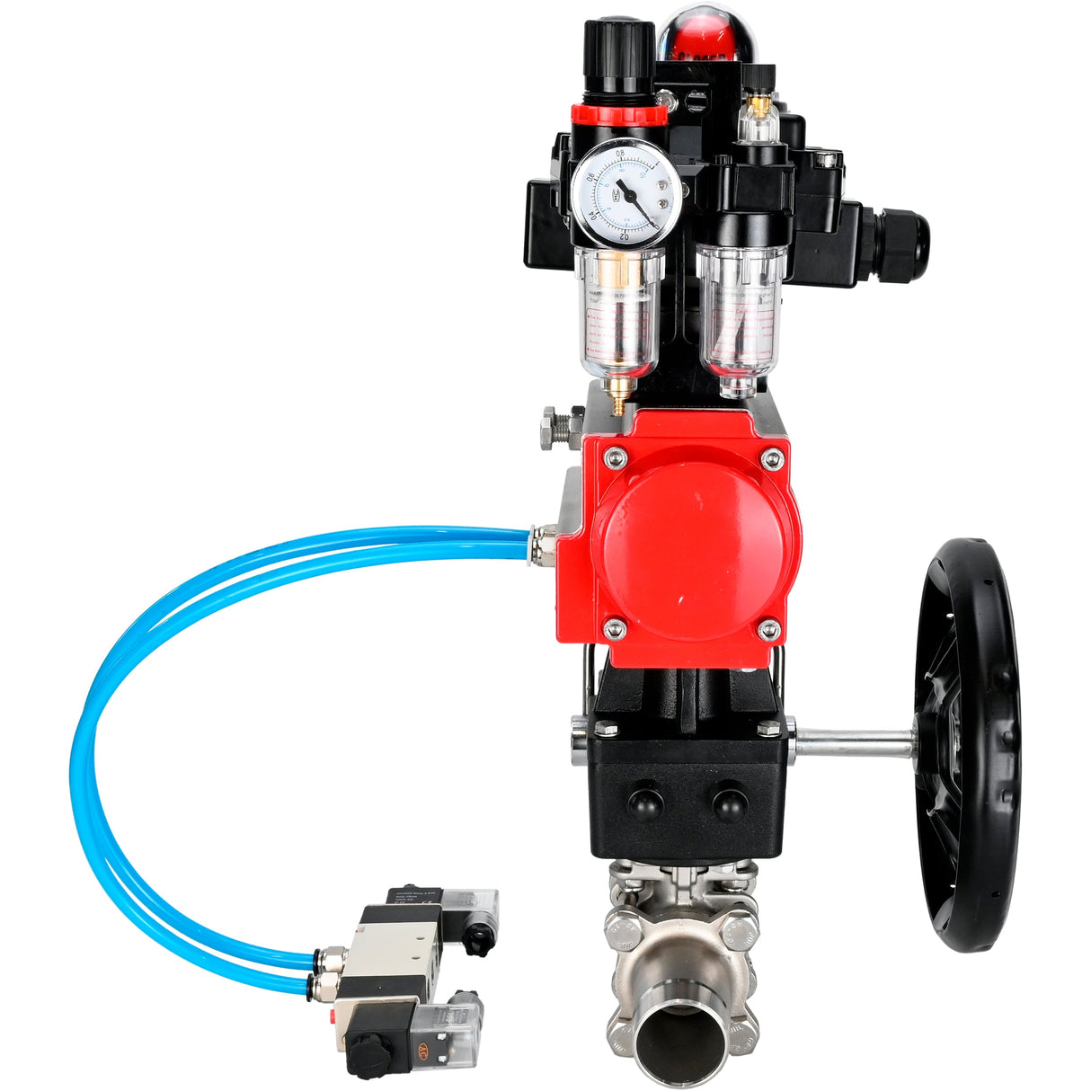 Vannes à boisseau sphérique Elephant BV3232P(3pc)-FP-W-ISO-H LONG DN50-150 passage intégral, corps - acier inoxydable 316, à souder, avec actionneur pneumatique PA-DA, distributeur pneumatique 4V320-10 220V, réducteur MON, BKV APL-410N EX et BPV AFC2000