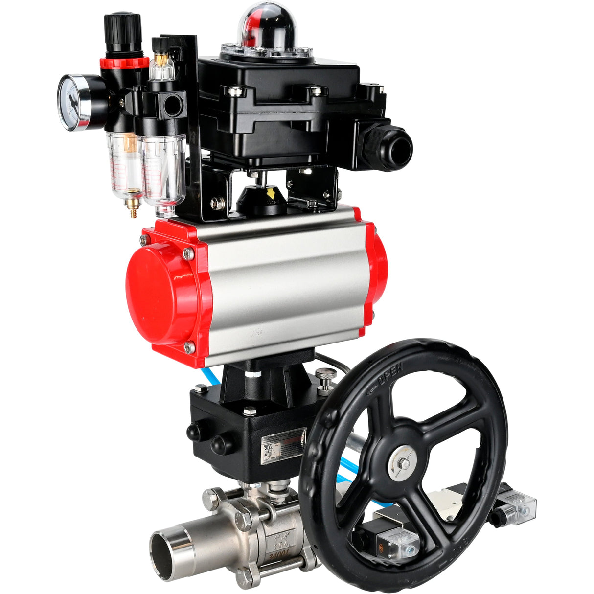 Ball valves Elephant BV3232P(3pc)-FP-W-ISO-H LONG DN50-150 full bore, body - stainless steel 316, for welding, with pneumatic actuator PA-DA, pneumatic distributor 4V320-08 220V, MON gearbox, LSU APL-410N EX and ATU AFC2000