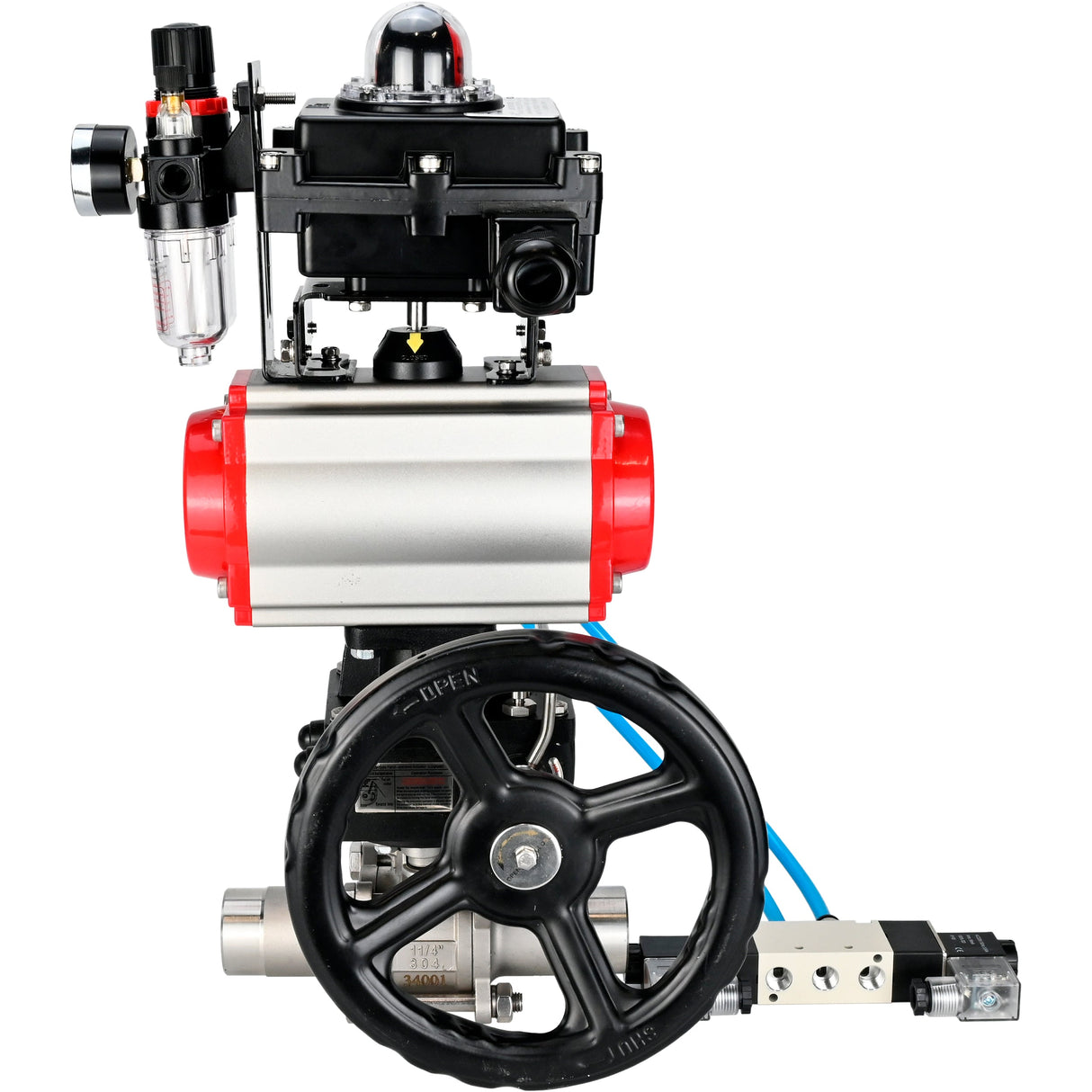 Vannes à boisseau sphérique Elephant BV3232P(3pc)-FP-W-ISO-H LONG DN50-150 passage intégral, corps - acier inoxydable 316, à souder, avec actionneur pneumatique PA-DA, distributeur pneumatique 4V320-10 220V, réducteur MON, BKV APL-410N EX et BPV AFC2000