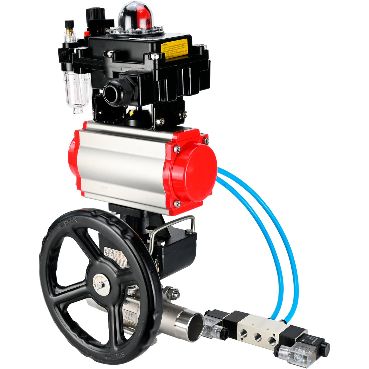 Vannes à boisseau sphérique Elephant BV3131P(3pc)-FP-W-ISO-H LONG DN50-150 passage intégral, corps - acier inoxydable 304, à souder, avec actionneur pneumatique PA-DA, distributeur pneumatique 4V320-10 220V, réducteur MON, BKV APL-410N EX et BPV AFC2000