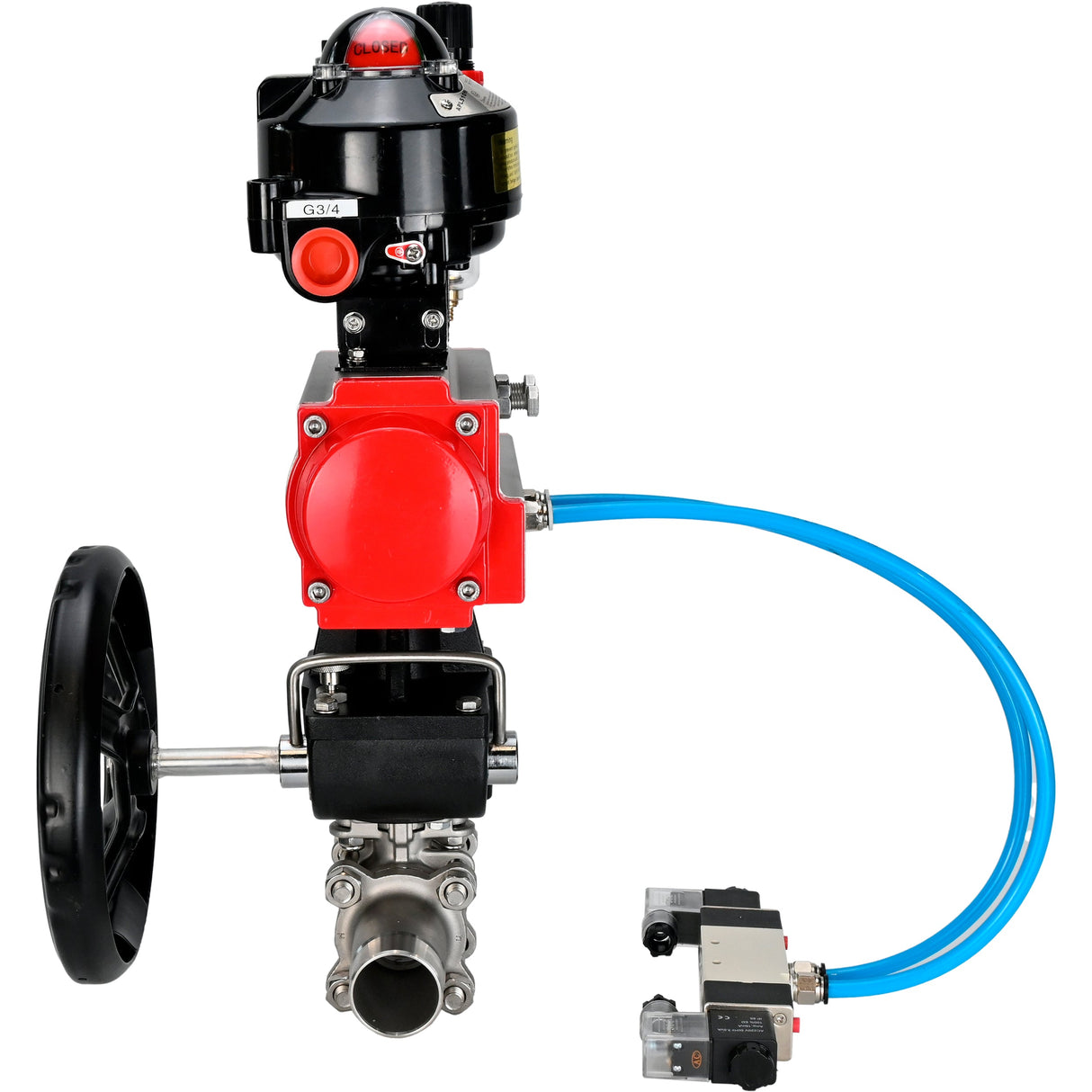 Ball valves Elephant BV3232P(3pc)-FP-W-ISO-H LONG DN50-150 full bore, body - stainless steel 316, for welding, with pneumatic actuator PA-DA, pneumatic distributor 4V320-08 220V, MON gearbox, LSU APL-510N EX and ATU AFC2000