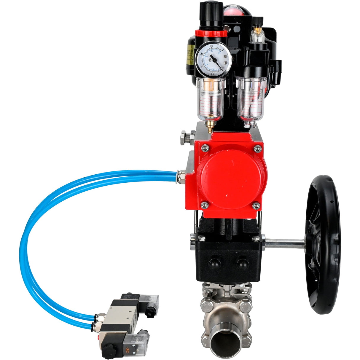 Vannes à boisseau sphérique Elephant BV3131P(3pc)-FP-W-ISO-H LONG DN50-150 passage intégral, corps - acier inoxydable 304, à souder, avec actionneur pneumatique PA-DA, distributeur pneumatique 4V320-10 220V, réducteur MON, BKV APL-510N EX et BPV AFC2000