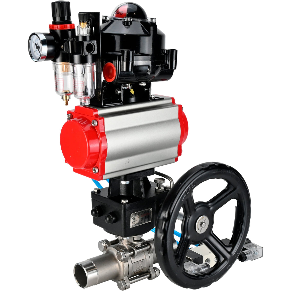 Ball valves Elephant BV3232P(3pc)-FP-W-ISO-H LONG DN50-150 full bore, body - stainless steel 316, for welding, with pneumatic actuator PA-DA, pneumatic distributor 4V320-08 220V, MON gearbox, LSU APL-510N EX and ATU AFC2000