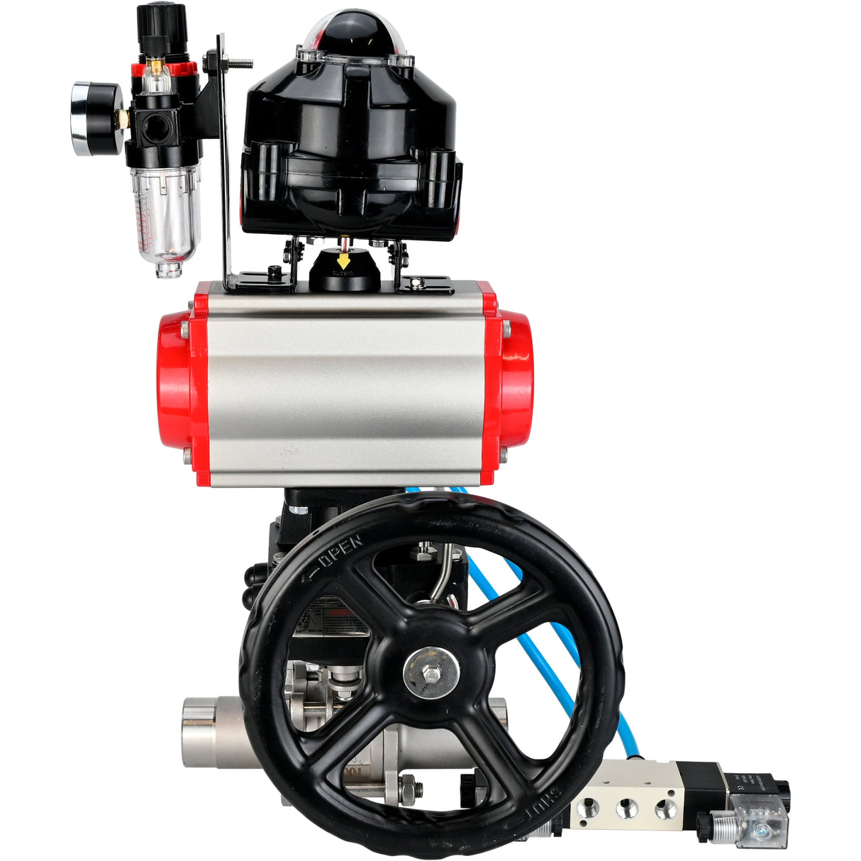 Ball valves Elephant BV3232P(3pc)-FP-W-ISO-H LONG DN50-150 full bore, body - stainless steel 316, for welding, with pneumatic actuator PA-DA, pneumatic distributor 4V320-10 220V, MON reducer, LSU APL-510N EX and ATU AFC2000