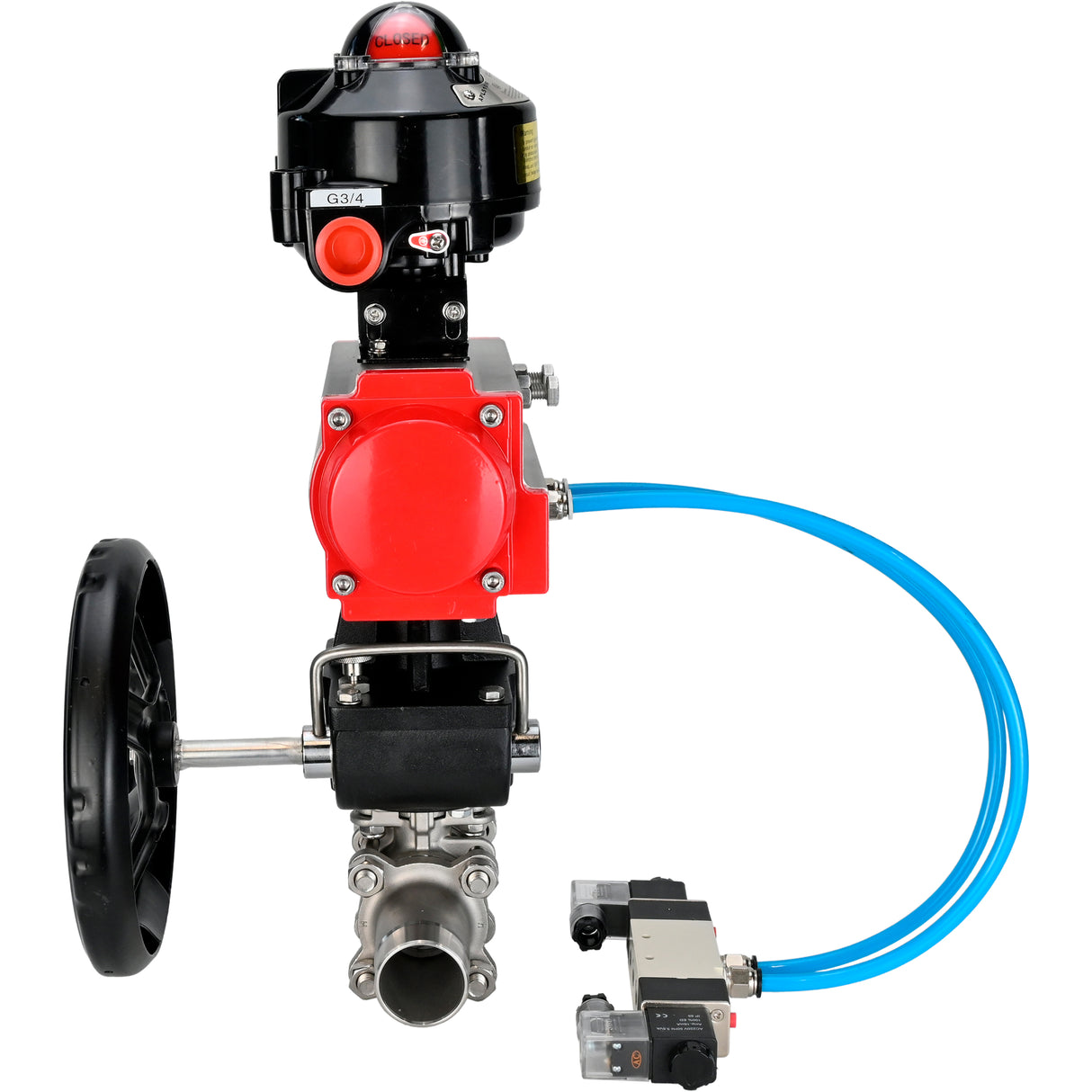 Ball valves Elephant BV3131P(3pc)-FP-W-ISO-H LONG DN50-150 full bore, body - stainless steel 304, for welding, with PA-DA pneumatic actuator, pneumatic distributor 4V320-08 220V, MON gearbox and block limit switches APL-510N EX