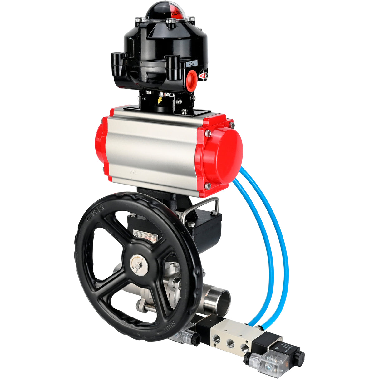 Ball valves Elephant BV3131P(3pc)-FP-W-ISO-H LONG DN50-150 full bore, body - stainless steel 304, for welding, with PA-DA pneumatic actuator, pneumatic distributor 4V320-08 220V, MON gearbox and block limit switches APL-510N EX