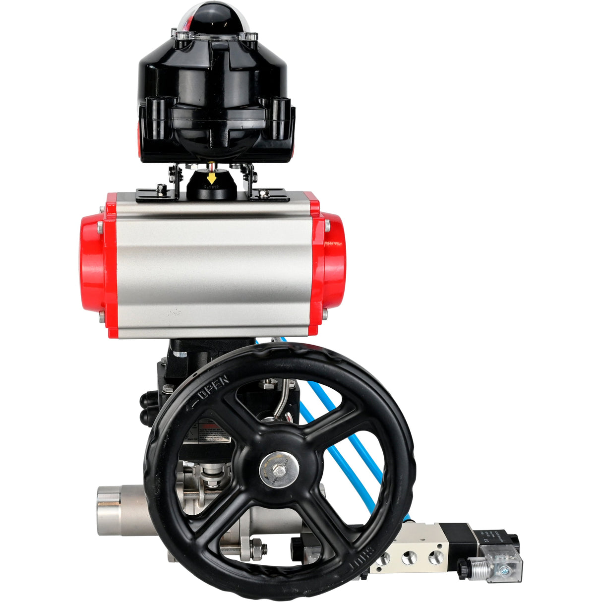Ball valves Elephant BV3232P(3pc)-FP-W-ISO-H LONG DN50-150 full bore, body - stainless steel 316, for welding, with pneumatic actuator PA-DA, pneumatic distributor 4V320-10 220V, MON gearbox and block limit switches APL-510N EX