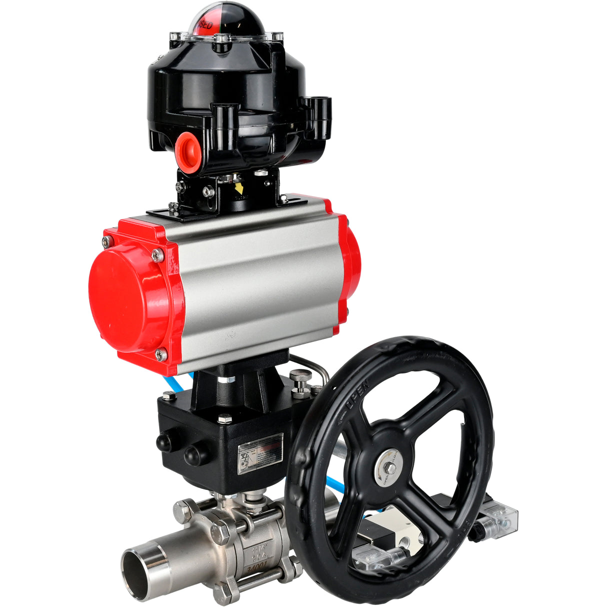Ball valves Elephant BV3131P(3pc)-FP-W-ISO-H LONG DN50-150 full bore, body - stainless steel 304, for welding, with PA-DA pneumatic actuator, pneumatic distributor 4V320-08 220V, MON gearbox and block limit switches APL-510N EX